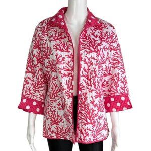 Patty Kim Reversible Pink Coral & Polka Dot Quilted Jacket Size M/L